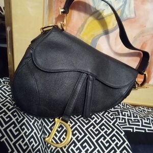 Dior Black Saddle Bag with Gold Hardware
